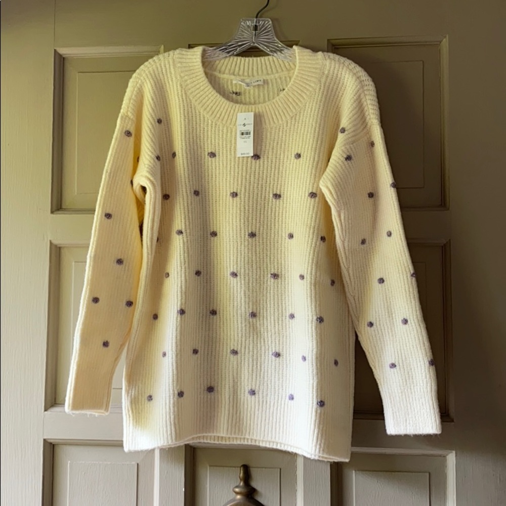 NWT LOFT LOU & GREY ivory polka dot sweater XS